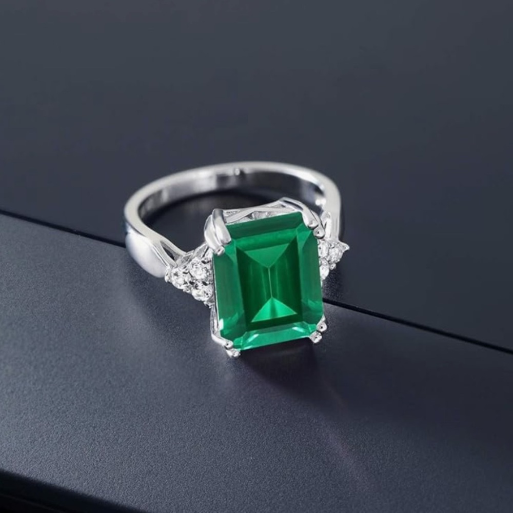 Synthetic Emerald Sterling Ring